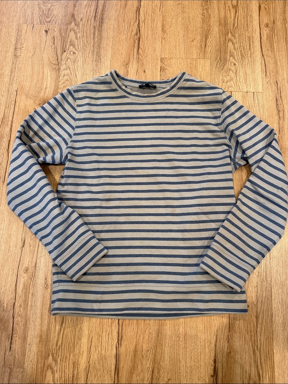A.P.C. Striped Long Sleeve Crewneck in Blue and Cream